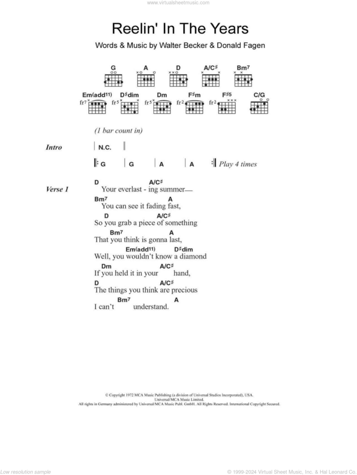 Reelin' In The Years sheet music for guitar (chords) by Steely Dan, Donald Fagen and Walter Becker, intermediate skill level