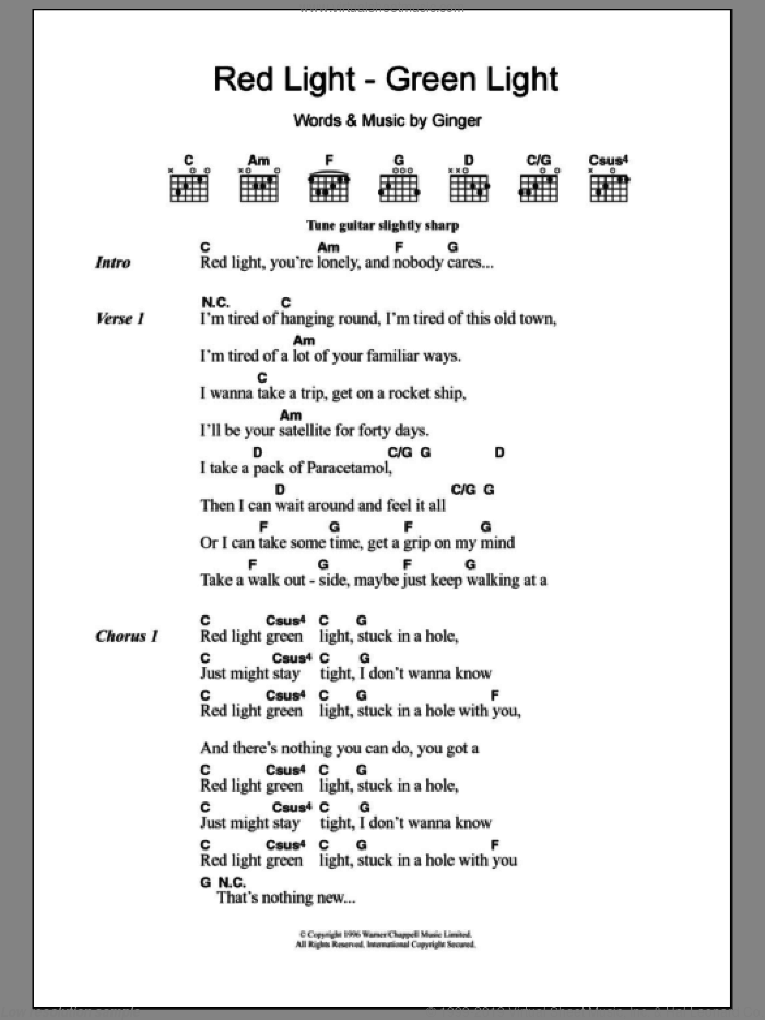 Red Light - Green Light sheet music for guitar (chords) by The Wildhearts and Ginger, intermediate skill level