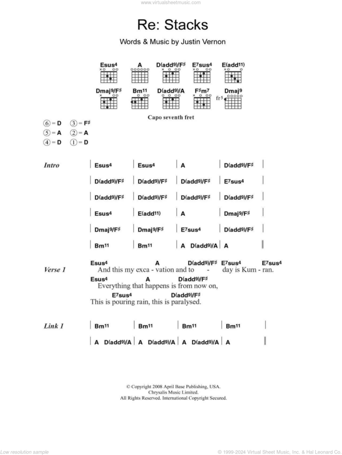 Re: Stacks sheet music for guitar (chords) by Bon Iver and Justin Vernon, intermediate skill level