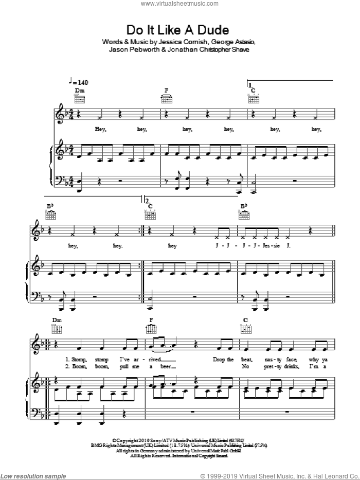 Do It Like A Dude sheet music for voice, piano or guitar by Jessie J, George Astasio, Jason Pebworth, Jessica Cornish and Jonathan Shave, intermediate skill level