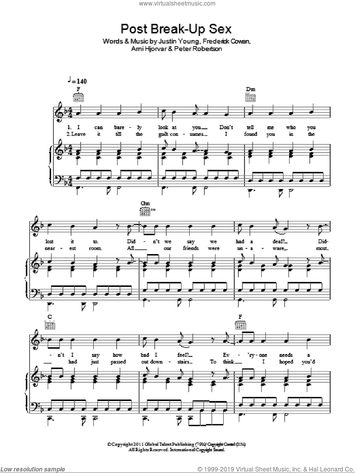 Post Break-Up Sex sheet music for voice, piano or guitar by The Vaccines, Arni Hjorvar, Frederick Cowan, Justin Young and Peter Robertson, intermediate skill level