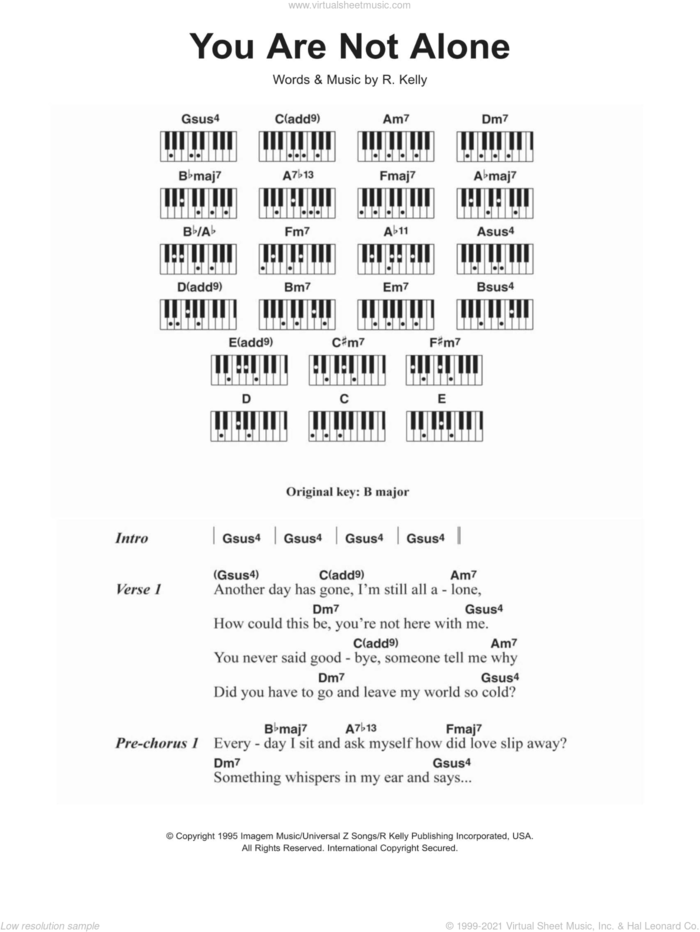 You Are Not Alone sheet music for piano solo (chords, lyrics, melody) by Michael Jackson and Robert Kelly, intermediate piano (chords, lyrics, melody)