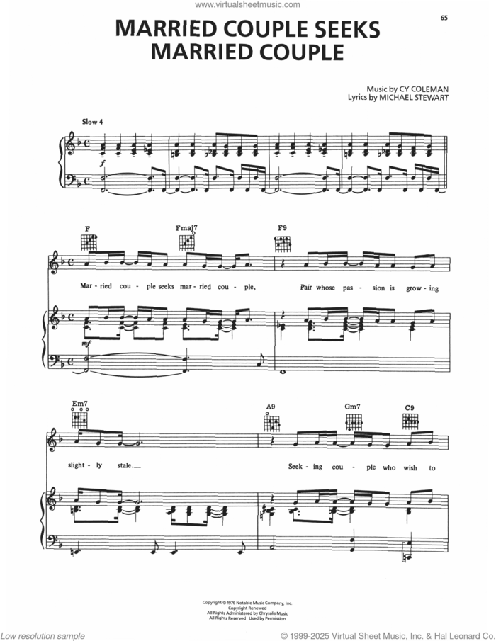 Married Couple Seeks Married Couple (from I Love My Wife) sheet music for voice, piano or guitar by Cy Coleman and Michael Stewart, intermediate skill level