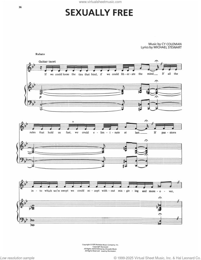Sexually Free (from I Love My Wife) sheet music for voice, piano or guitar by Cy Coleman and Michael Stewart, intermediate skill level
