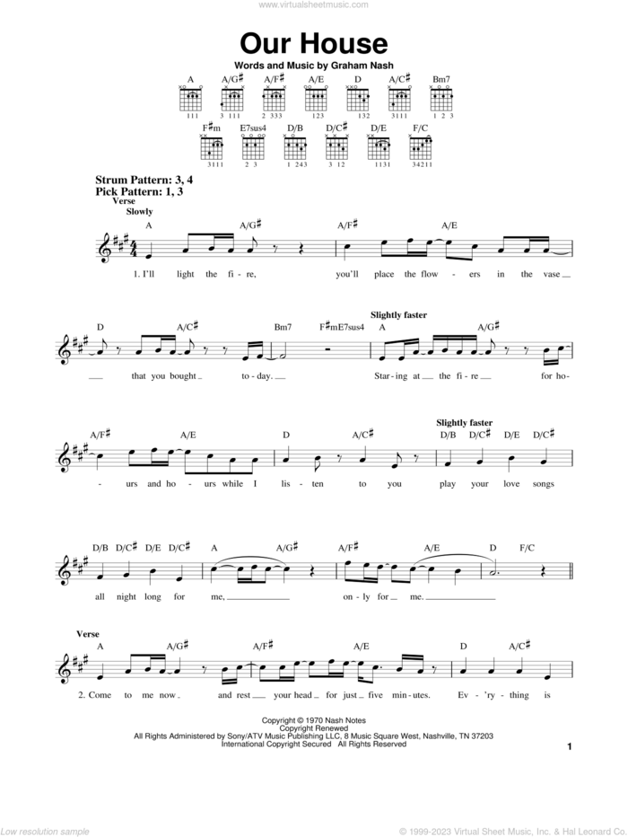 Our House sheet music for guitar solo (chords) by Crosby, Stills, Nash & Young and Graham Nash, easy guitar (chords)