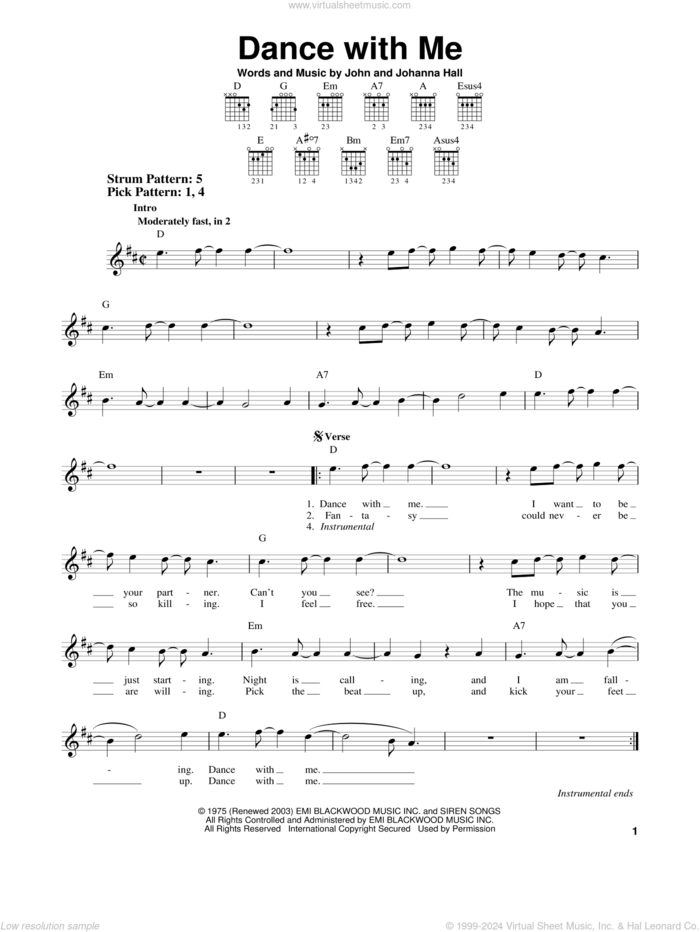 Dance With Me sheet music for guitar solo (chords) by Orleans, Johanna Hall and John Hall, easy guitar (chords)