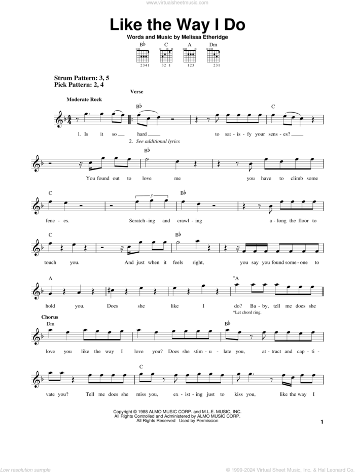 Like The Way I Do sheet music for guitar solo (chords) by Melissa Etheridge, easy guitar (chords)