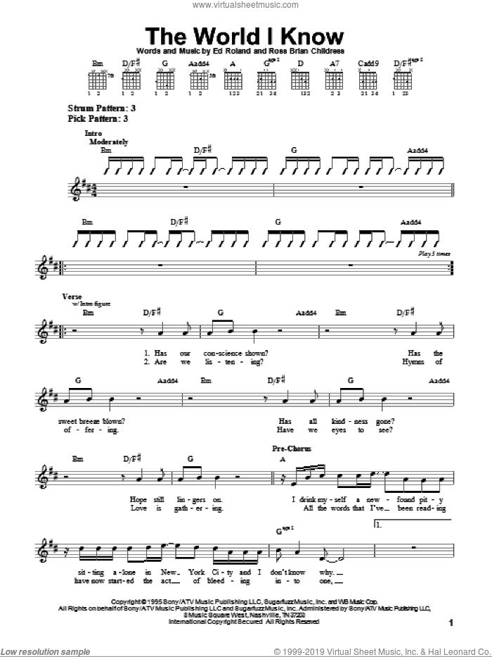 The World I Know sheet music for guitar solo (chords) by Collective Soul, Ed Roland and Ross Childress, easy guitar (chords)