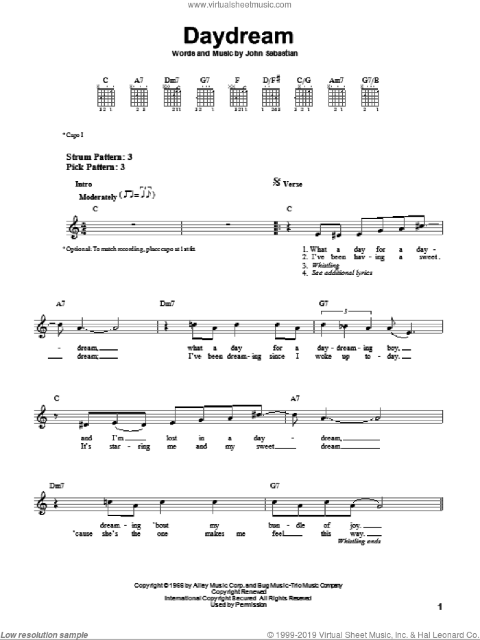 Daydream sheet music for guitar solo (chords) by The Lovin' Spoonful and John Sebastian, easy guitar (chords)