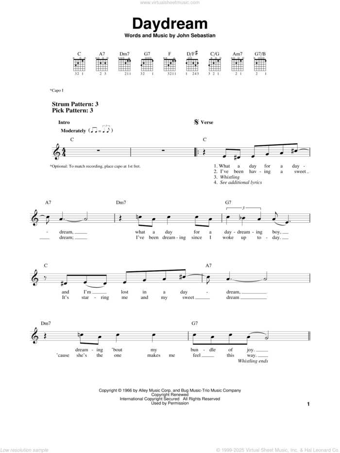 Daydream sheet music for guitar solo (chords) by The Lovin' Spoonful and John Sebastian, easy guitar (chords)