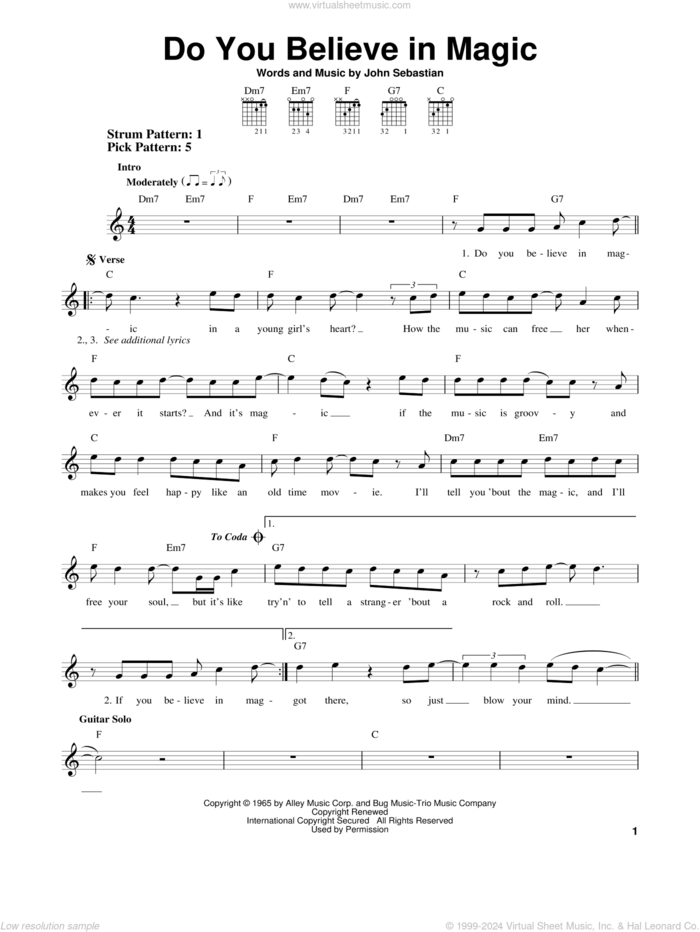 Do You Believe In Magic sheet music for guitar solo (chords) by The Lovin' Spoonful and John Sebastian, easy guitar (chords)