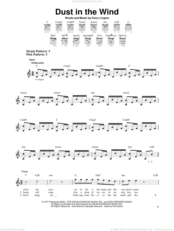 Dust In The Wind sheet music for guitar solo (chords) by Kansas and Kerry Livgren, easy guitar (chords)
