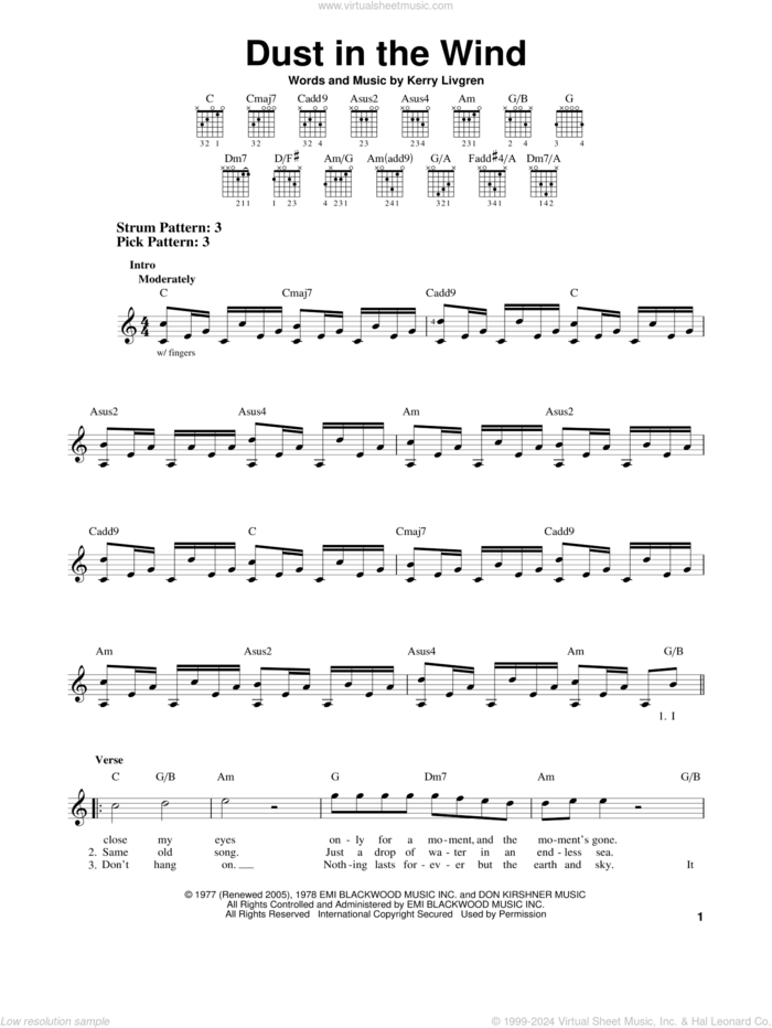 Dust In The Wind sheet music for guitar solo (chords) by Kansas and Kerry Livgren, easy guitar (chords)