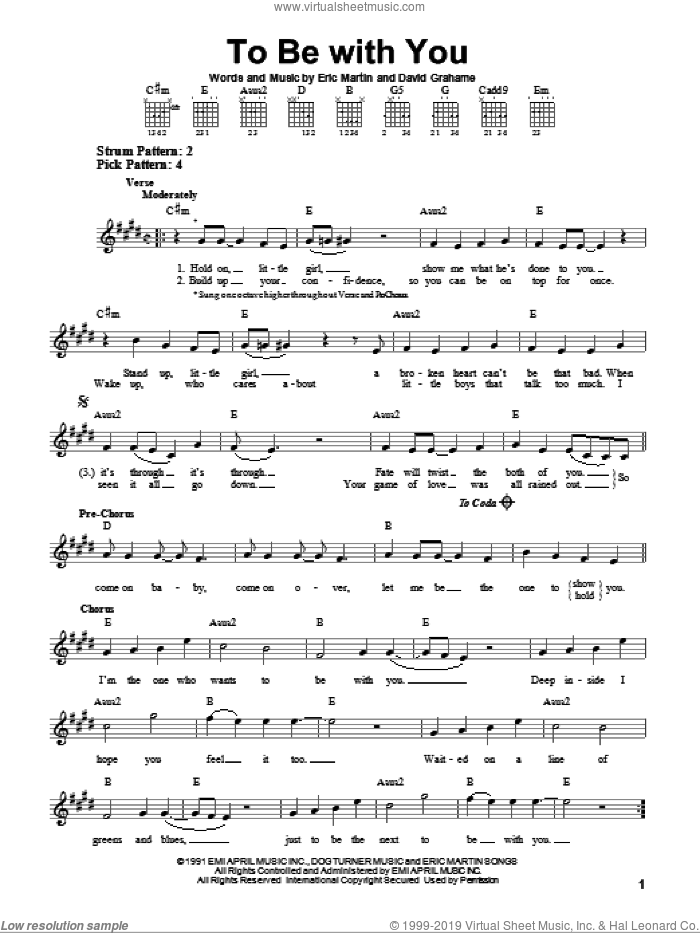 To Be With You sheet music for guitar solo (chords) by Mr. Big, David Grahame and Eric Martin, easy guitar (chords)