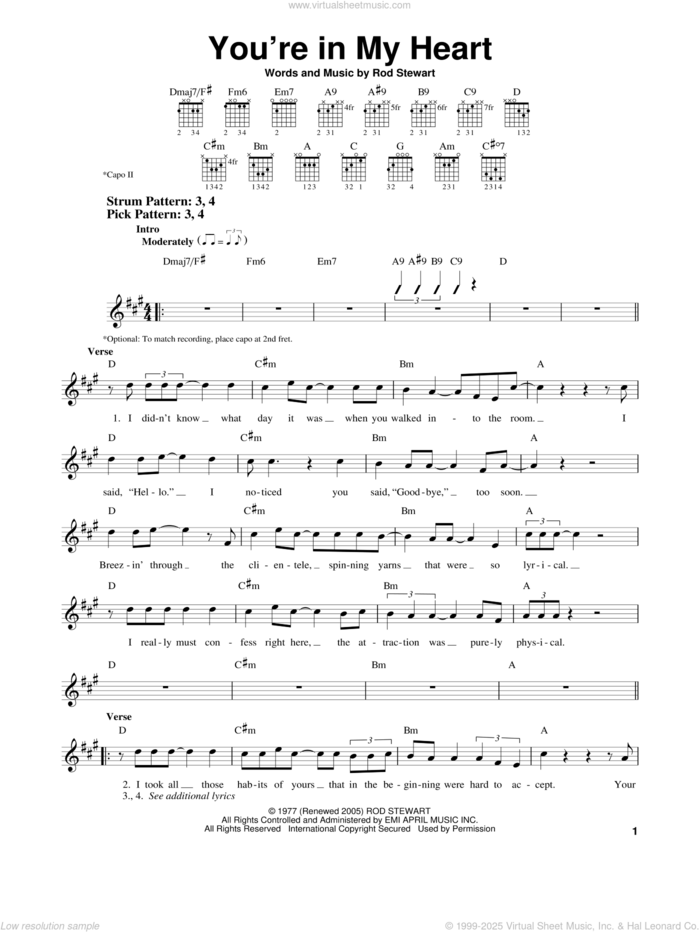 You're In My Heart sheet music for guitar solo (chords) by Rod Stewart, easy guitar (chords)