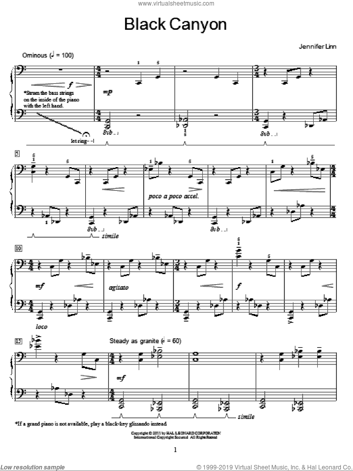 Black Canyon sheet music for piano solo (elementary) by Jennifer Linn and Miscellaneous, classical score, beginner piano (elementary)