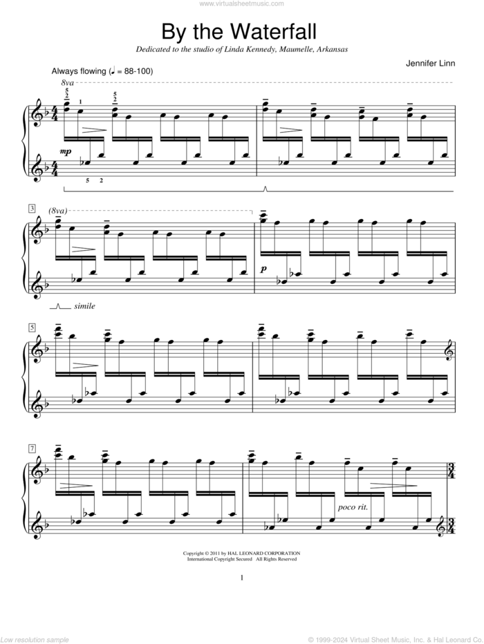 By The Waterfall sheet music for piano solo (elementary) by Jennifer Linn and Miscellaneous, classical score, beginner piano (elementary)