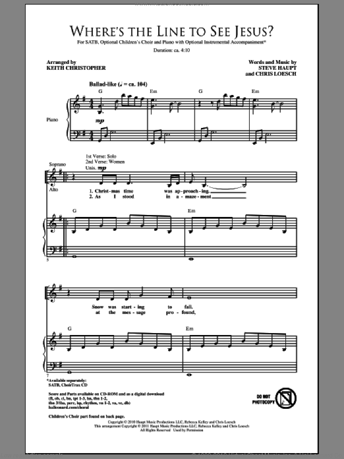 Where's The Line To See Jesus? sheet music for choir (SATB: soprano, alto, tenor, bass) by Keith Christopher, Chris Loesch, Steve Haupt and Becky Kelley, intermediate skill level