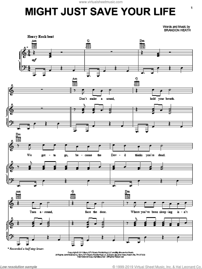 Might Just Save Your Life sheet music for voice, piano or guitar by Brandon Heath, intermediate skill level