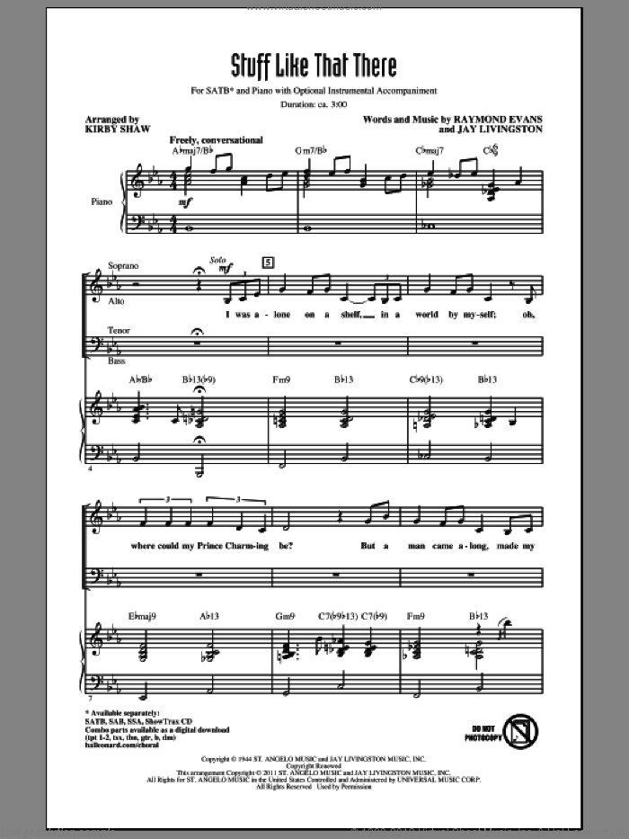 Stuff Like That There sheet music for choir (SATB: soprano, alto, tenor, bass) by Jay Livingston, Ray Evans and Kirby Shaw, intermediate skill level