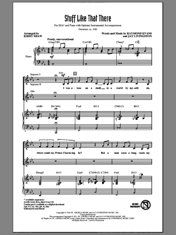 Stuff Like That There sheet music for choir (SSA: soprano, alto) by Jay Livingston, Ray Evans and Kirby Shaw, intermediate skill level