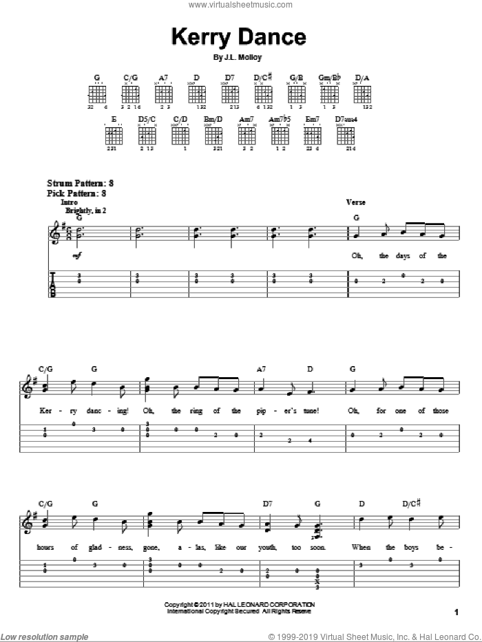 Kerry Dance sheet music for guitar solo (easy tablature) by James Molloy, easy guitar (easy tablature)
