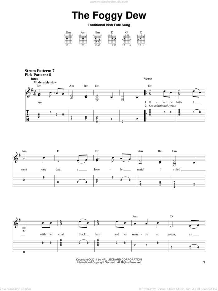 The Foggy Dew sheet music for guitar solo (easy tablature), easy guitar (easy tablature)