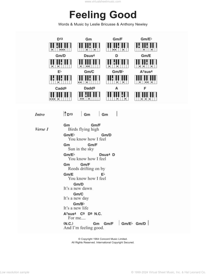 Feeling Good sheet music for piano solo (chords, lyrics, melody) by Muse, Nina Simone, Anthony Newley and Leslie Bricusse, intermediate piano (chords, lyrics, melody)