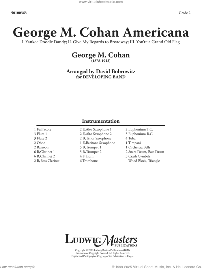 George M. Cohan Americana (COMPLETE) sheet music for concert band by David Bobrowitz and George Cohan, intermediate orchestra