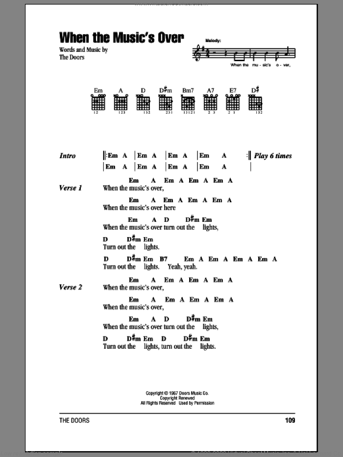 When The Music's Over sheet music for guitar (chords) by The Doors, intermediate skill level