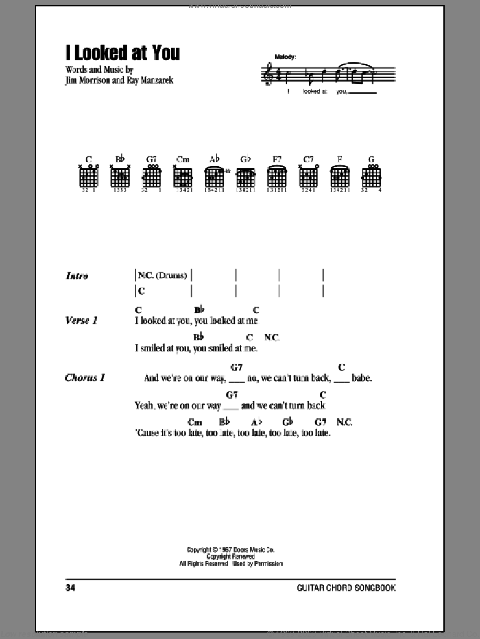 I Looked At You sheet music for guitar (chords) by The Doors, Jim Morrison and Ray Manzarek, intermediate skill level
