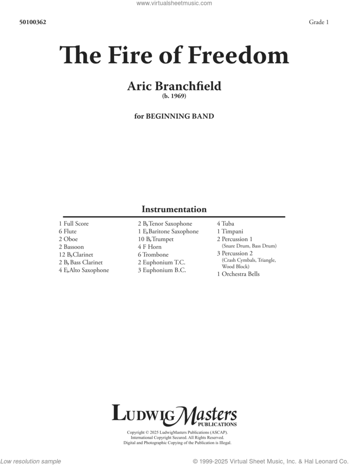 The Fire of Freedom (COMPLETE) sheet music for concert band by Aric Branchfield, intermediate orchestra