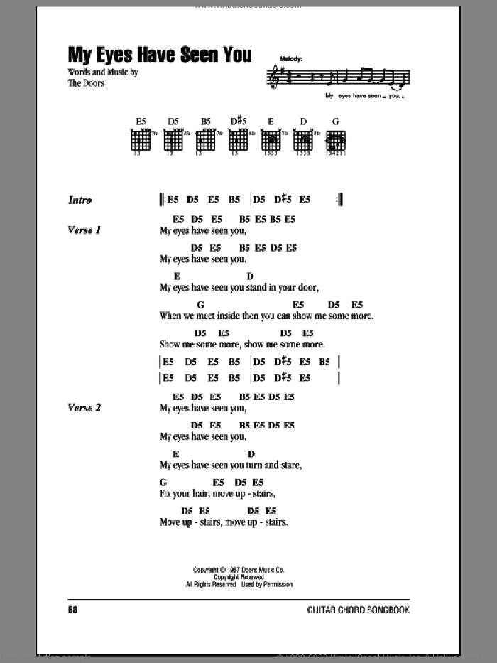 My Eyes Have Seen You sheet music for guitar (chords) by The Doors, intermediate skill level
