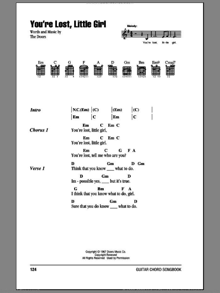 You're Lost, Little Girl sheet music for guitar (chords) by The Doors, intermediate skill level