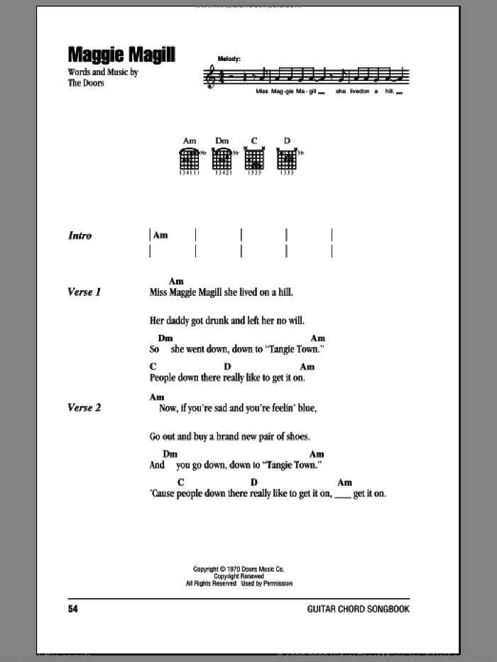 Maggie Magill sheet music for guitar (chords) by The Doors, intermediate skill level