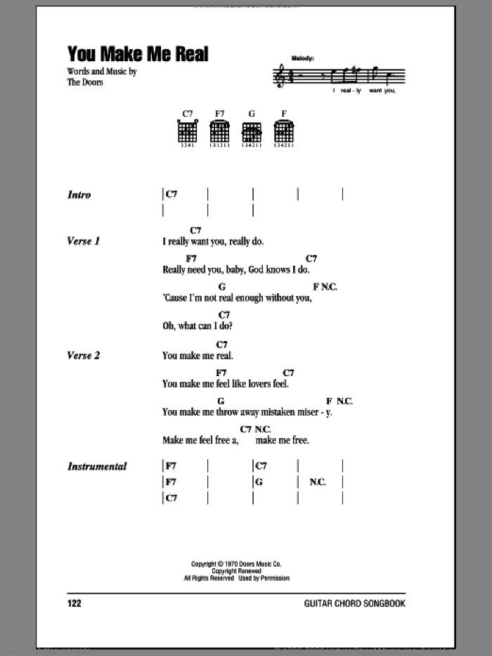 You Make Me Real sheet music for guitar (chords) by The Doors, intermediate skill level