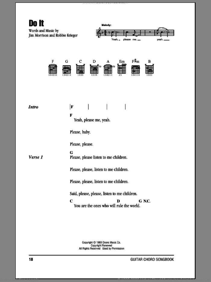 Do It sheet music for guitar (chords) by The Doors, Jim Morrison and Robbie Krieger, intermediate skill level