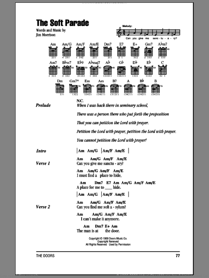 The Soft Parade sheet music for guitar (chords) by The Doors and Jim Morrison, intermediate skill level