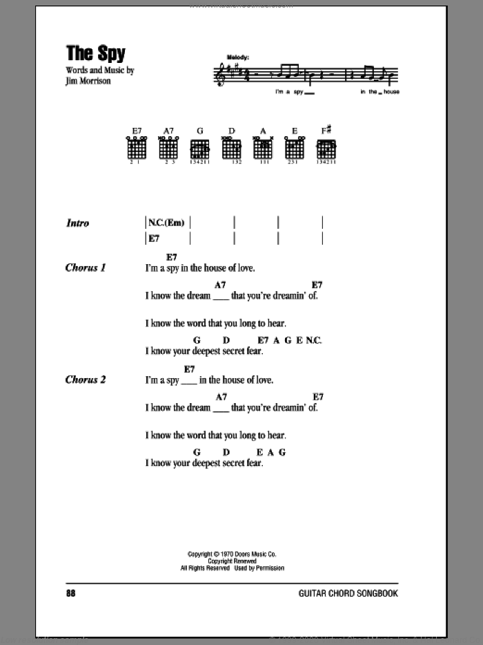 The Spy sheet music for guitar (chords) by The Doors and Jim Morrison, intermediate skill level
