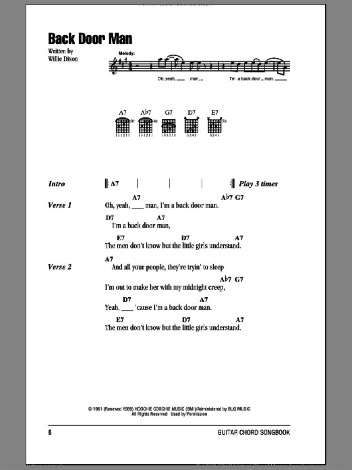 Back Door Man sheet music for guitar (chords) by The Doors and Willie Dixon, intermediate skill level