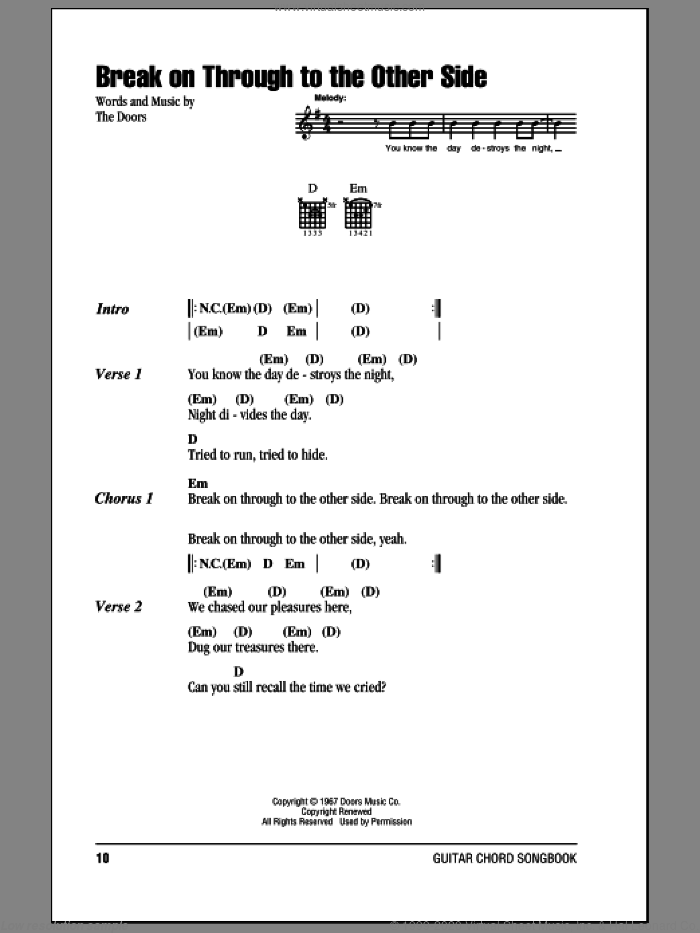 Break On Through To The Other Side sheet music for guitar (chords) by The Doors, intermediate skill level