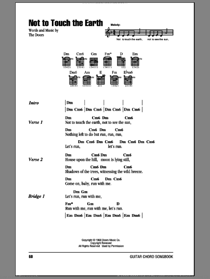 Not To Touch The Earth sheet music for guitar (chords) by The Doors, intermediate skill level