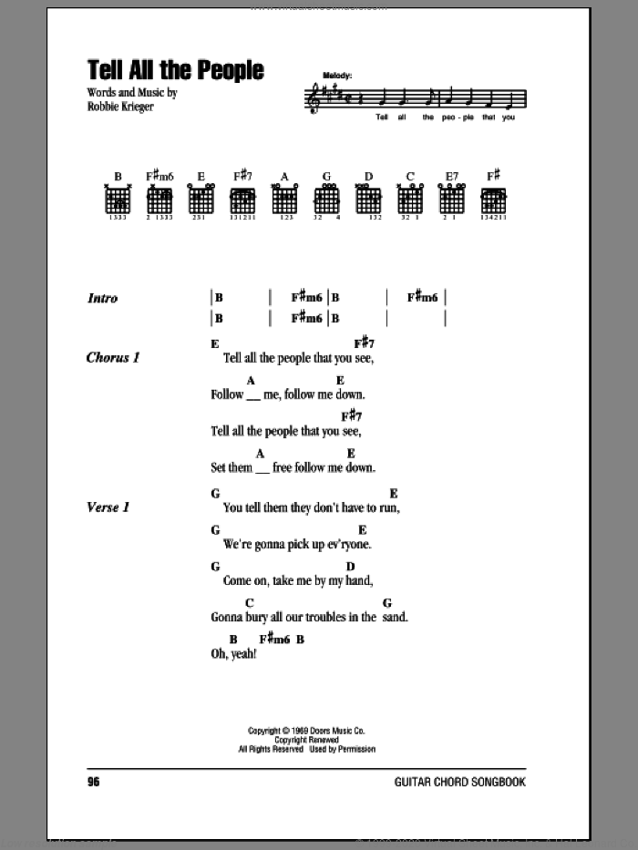 Tell All The People sheet music for guitar (chords) by The Doors and Robbie Krieger, intermediate skill level