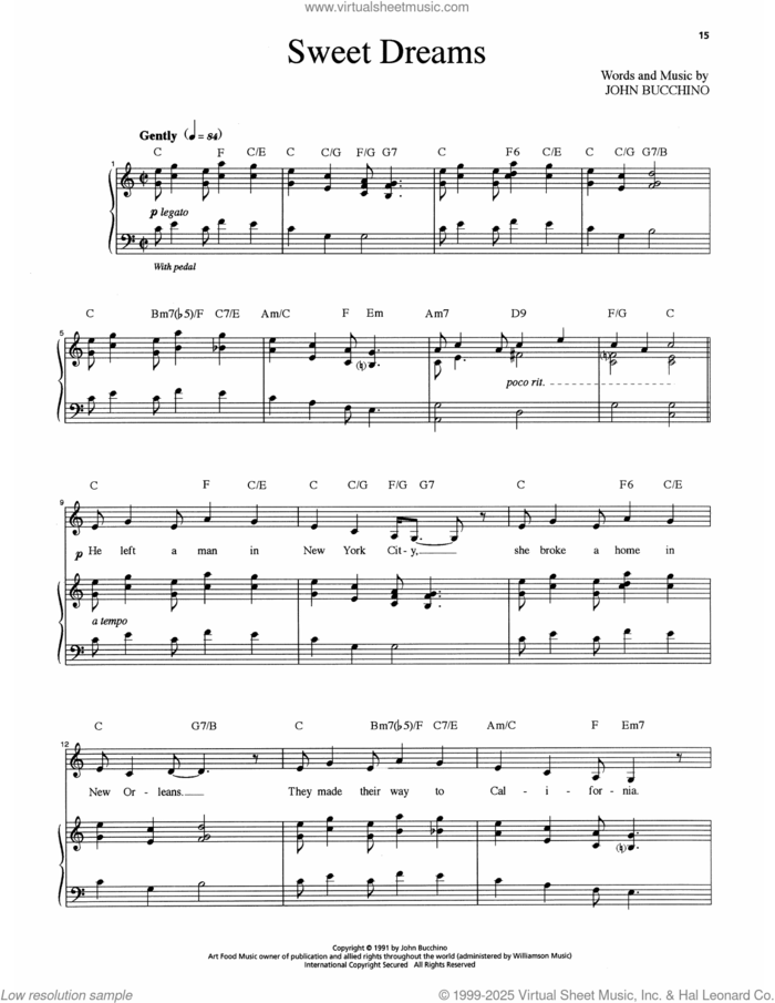 Sweet Dreams sheet music for voice and piano by John Bucchino, intermediate skill level