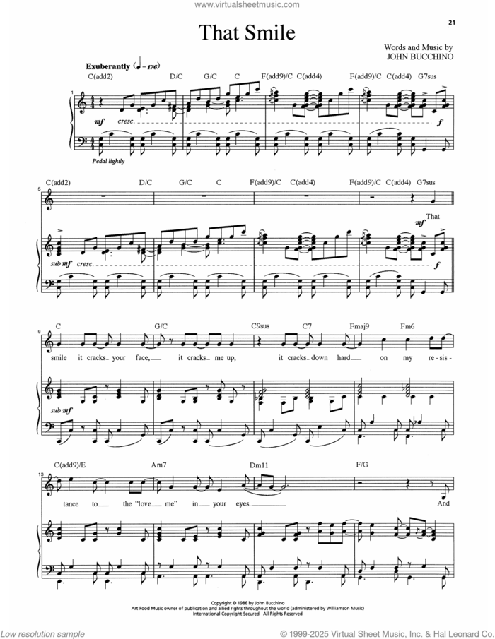 That Smile sheet music for voice and piano by John Bucchino, intermediate skill level