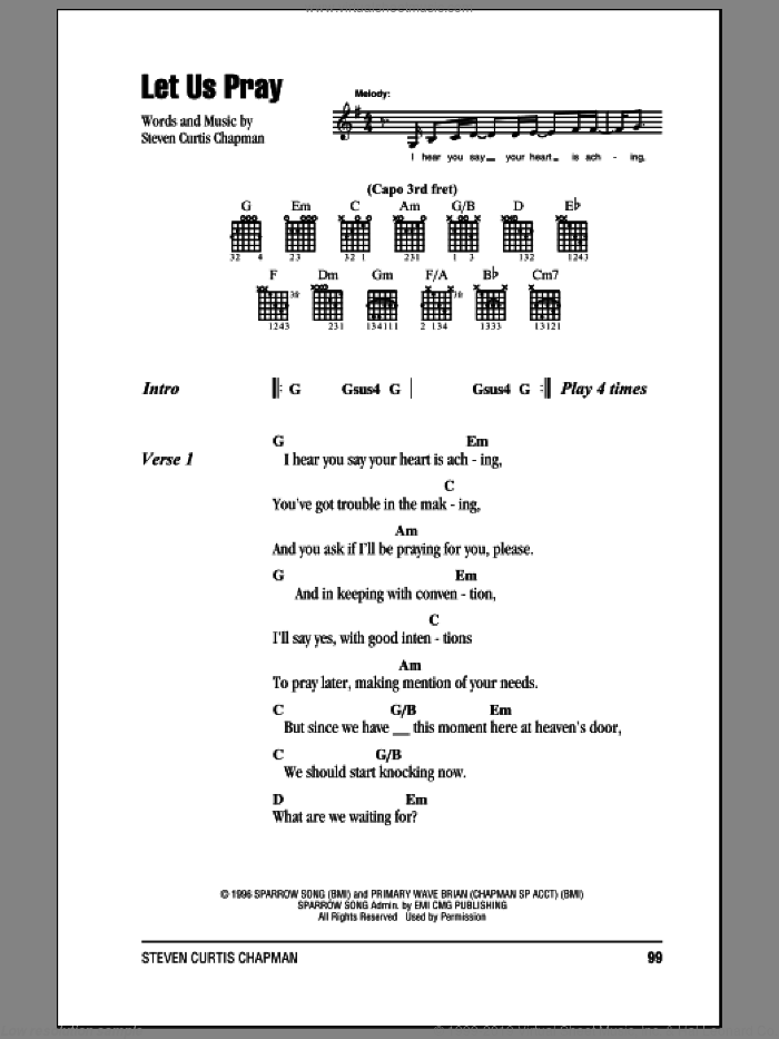 Let Us Pray sheet music for guitar (chords) by Steven Curtis Chapman, intermediate skill level