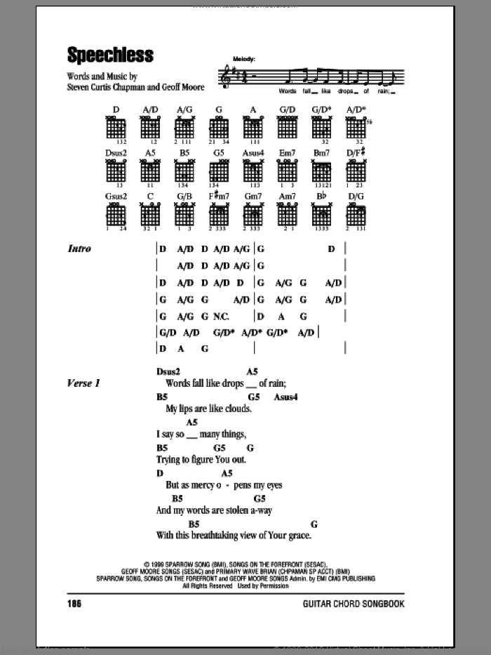 Speechless sheet music for guitar (chords) by Steven Curtis Chapman and Geoff Moore, intermediate skill level