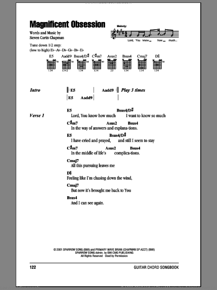 Magnificent Obsession sheet music for guitar (chords) by Steven Curtis Chapman, intermediate skill level