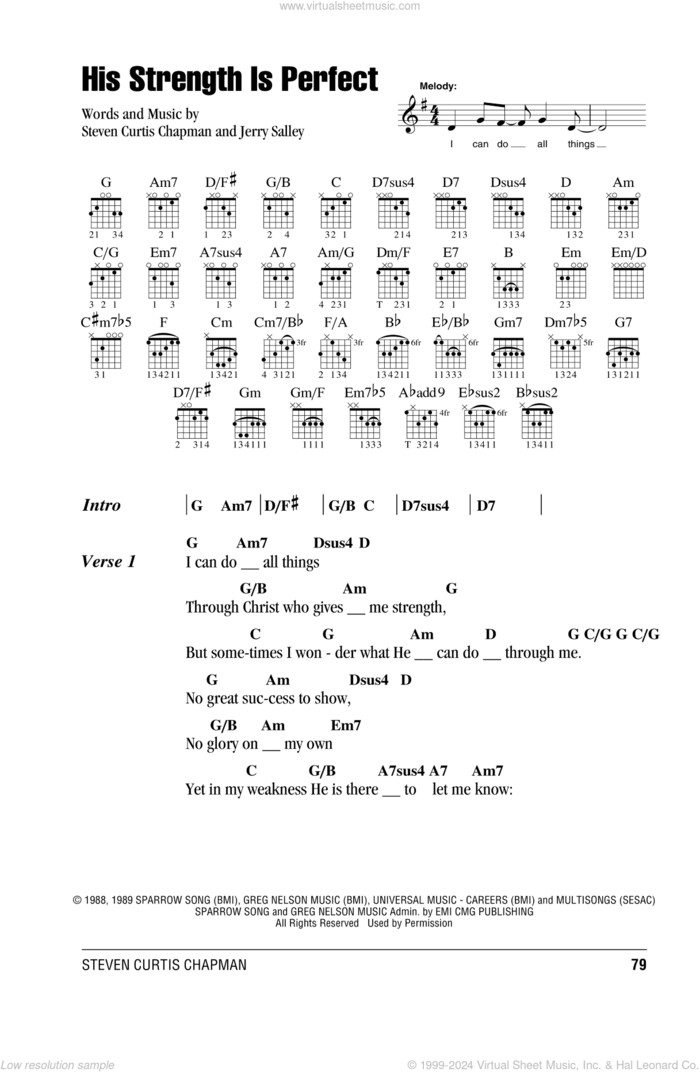 His Strength Is Perfect sheet music for guitar (chords) by Steven Curtis Chapman and Jerry Salley, intermediate skill level