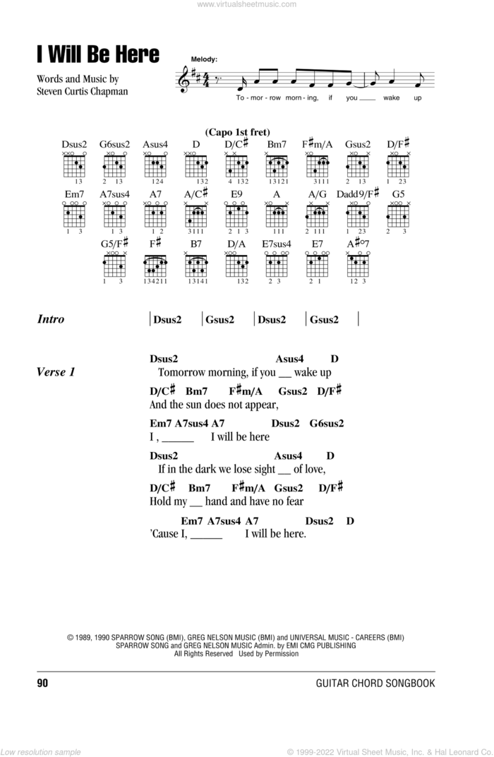 I Will Be Here sheet music for guitar (chords) by Steven Curtis Chapman, wedding score, intermediate skill level